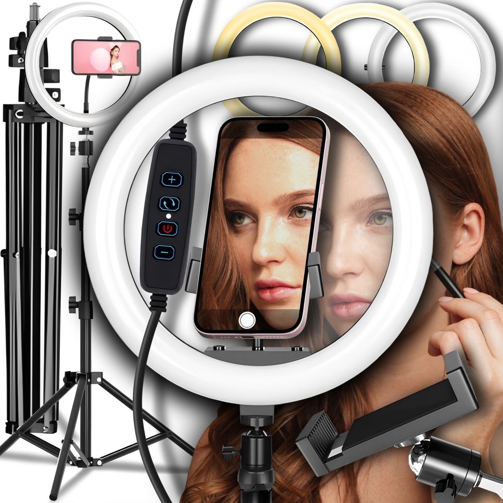 LAMPA LED Makijaż Selfie Ring 26 Statyw 2m PILOT Bluetooth Androis iOS