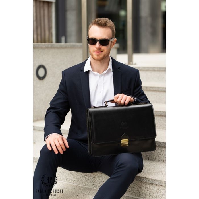 Skórzana klasyczna aktówka teczka męska Paolo Peruzzi N01-BL