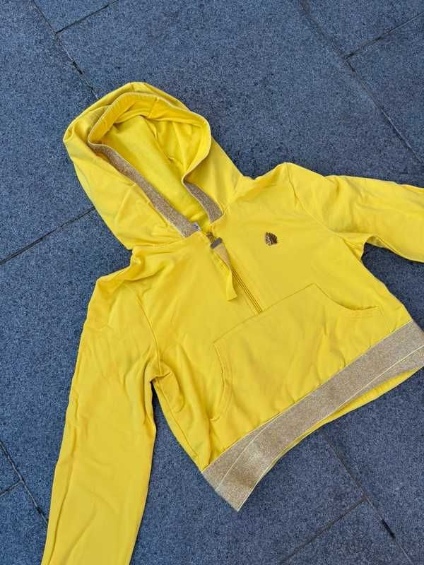 Nowa Żółta Bluza Hoodie Z Kapturem Z Kieszeniam Paski Y2k Aesthetic XS