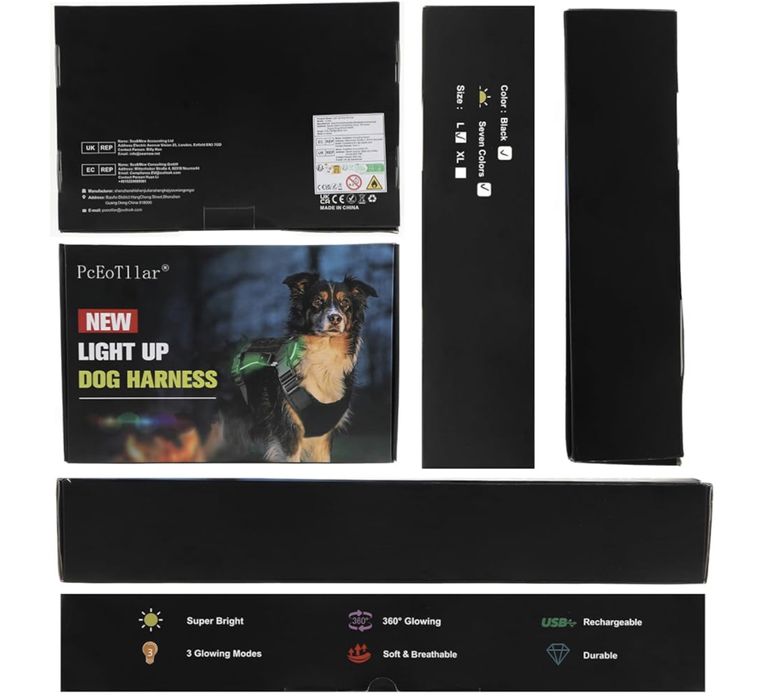 Szelki dla psa z podświetleniem akumulatorowe szelki dla psa LED