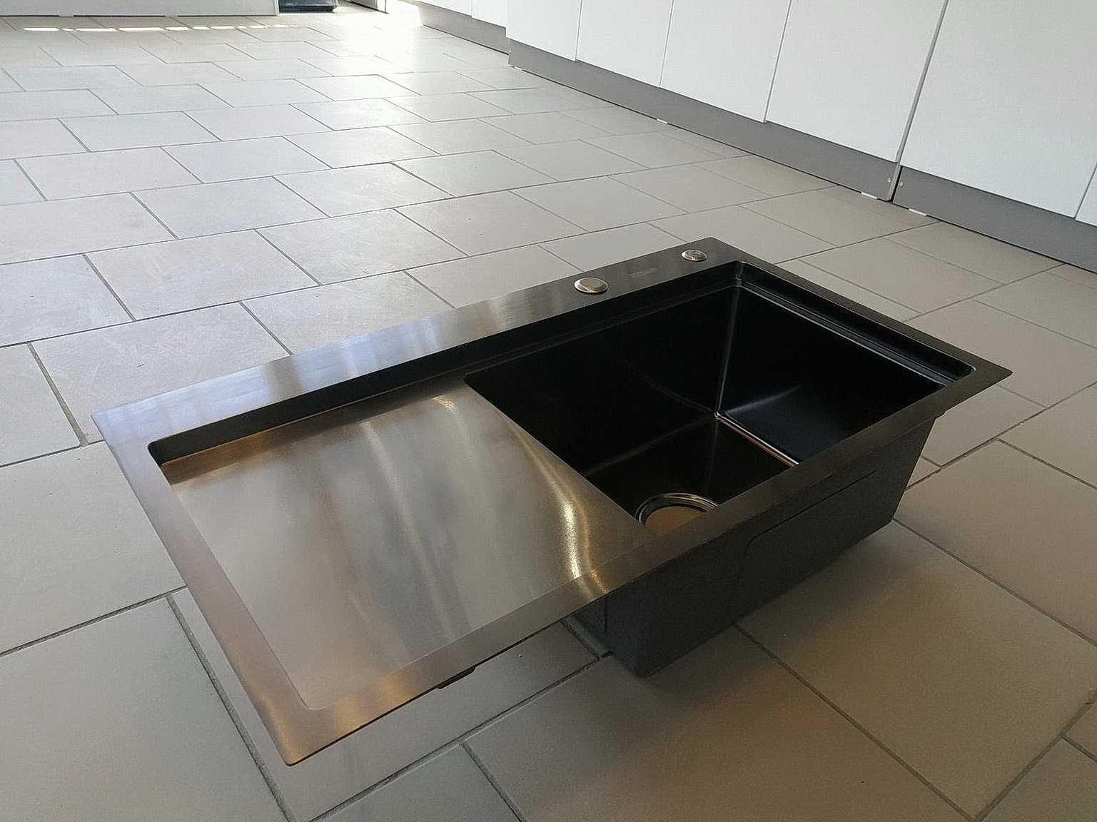Кухонная мойка, нержавеющая pvd черная сталь, 78*43 см, с сифоном