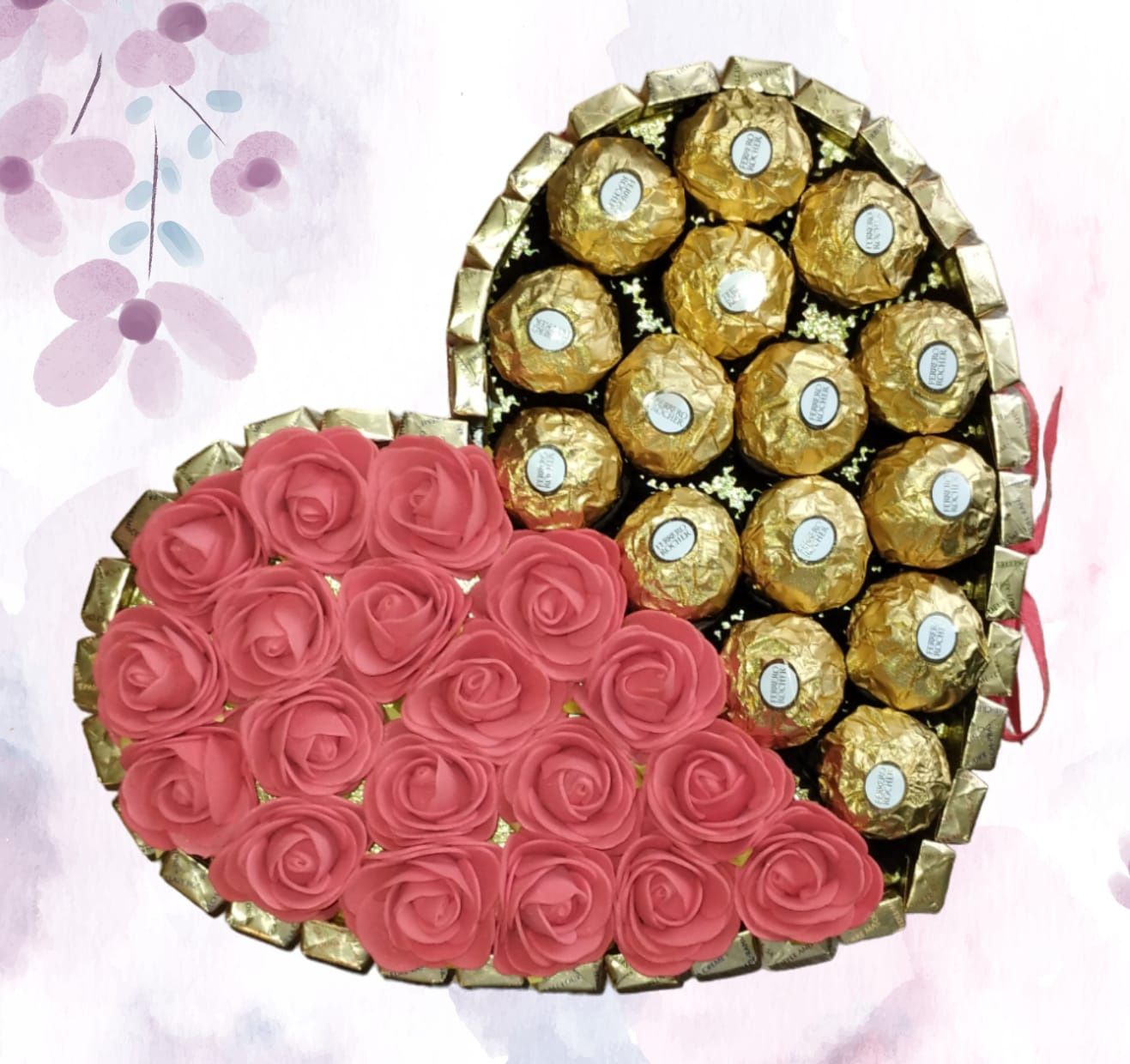 Torcik Ferrero Rocher z różami duży