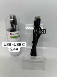 Kabel USB do Typ C 2.0 2,4A TUBA czarny 1 metr FORCELL