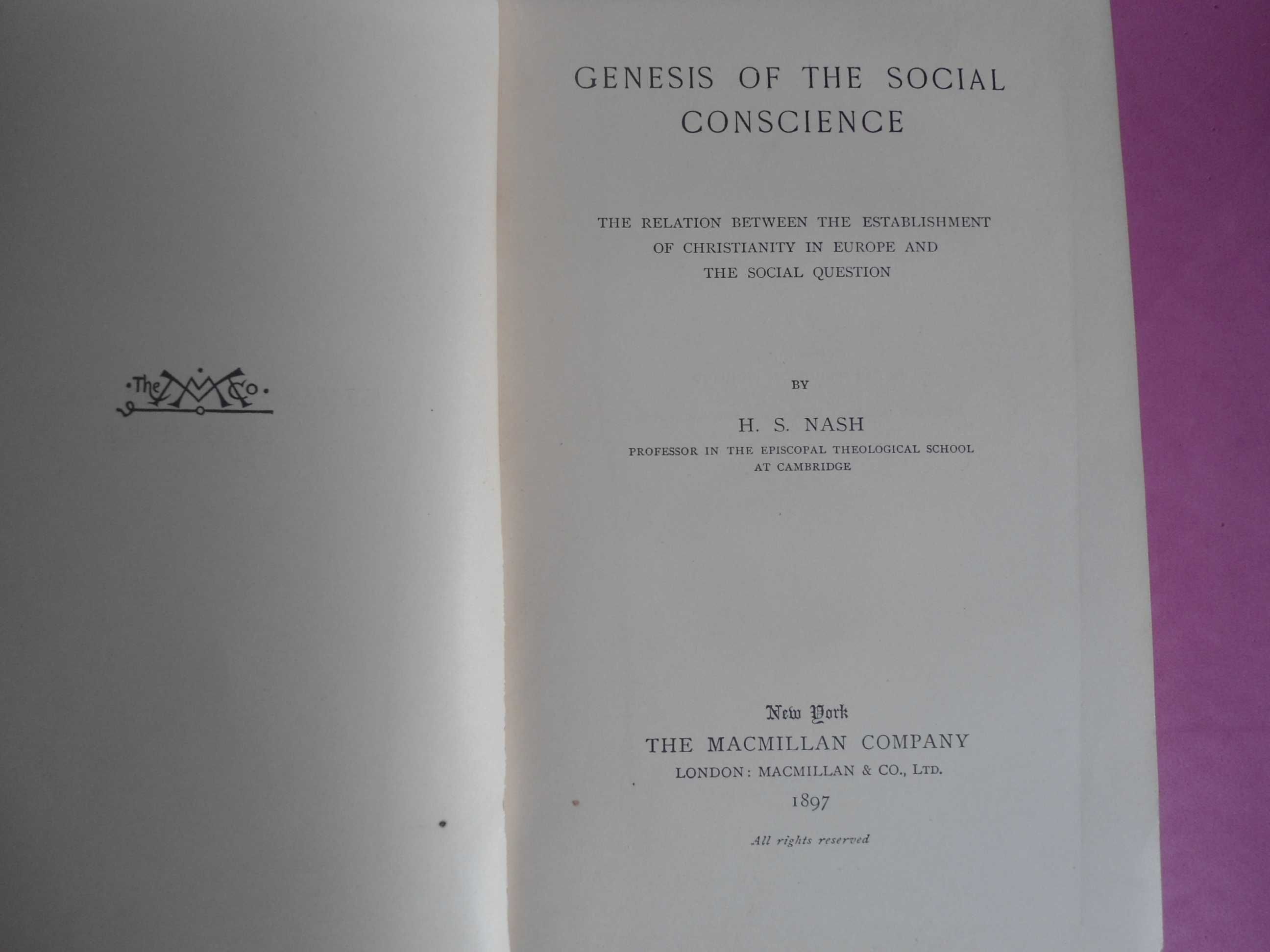 Genesis of the social conscience por H.S. Nash (1897)