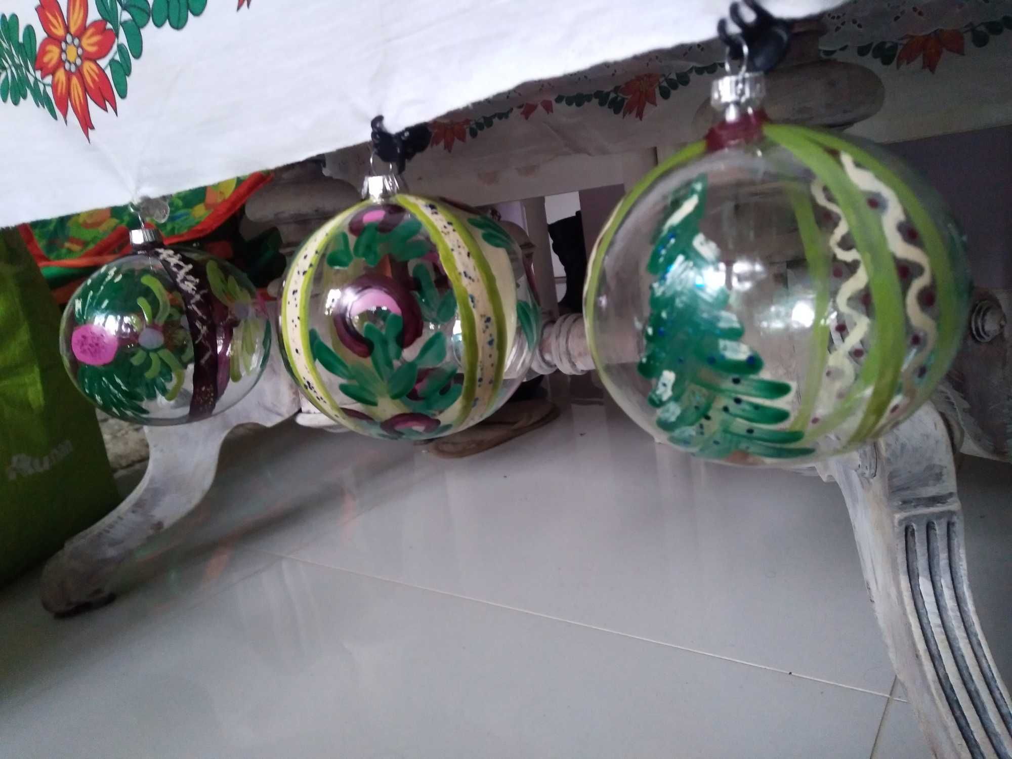 3 ręcznie zdobione handmade rękodzieło bombki choinkowe świąteczne