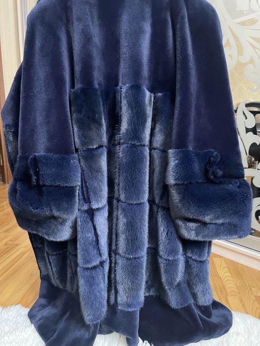 22.12 примірки Київ, норкова шуба Італія 90 см, синя, ексклюзив, 44-46