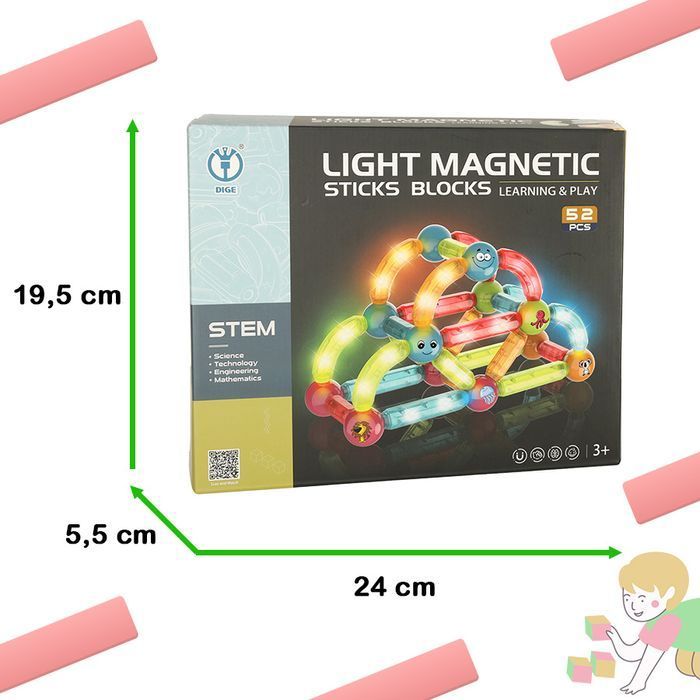 klocki magnetyczne led magnetic sticks patyczki świecące 52 el