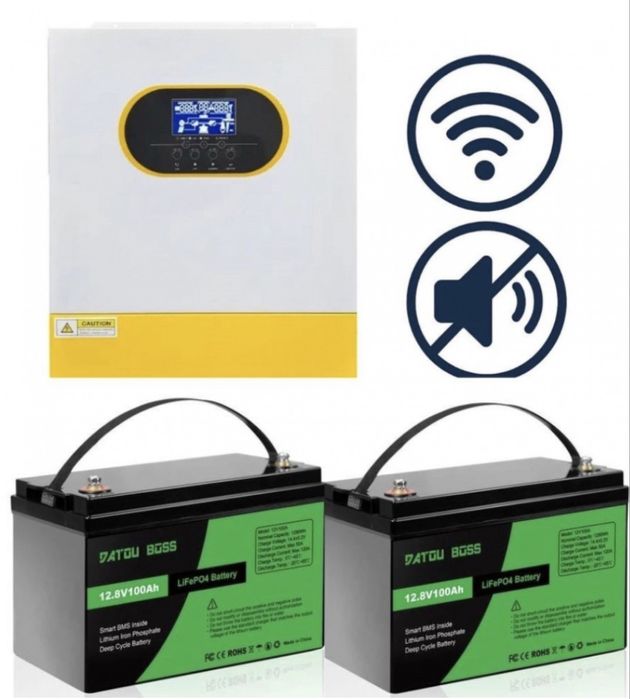 Комплект инвертор 24v 3.5кВт + 2 аккумулятора 12v 100A LifePo4
