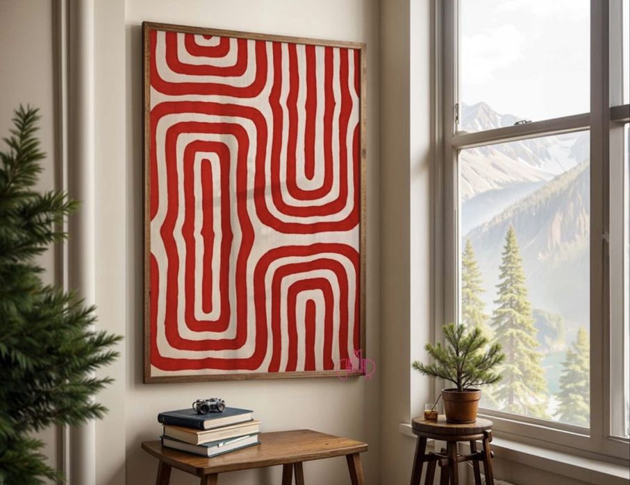 Plakat czerwone abstrakcyjne linie, 50x70