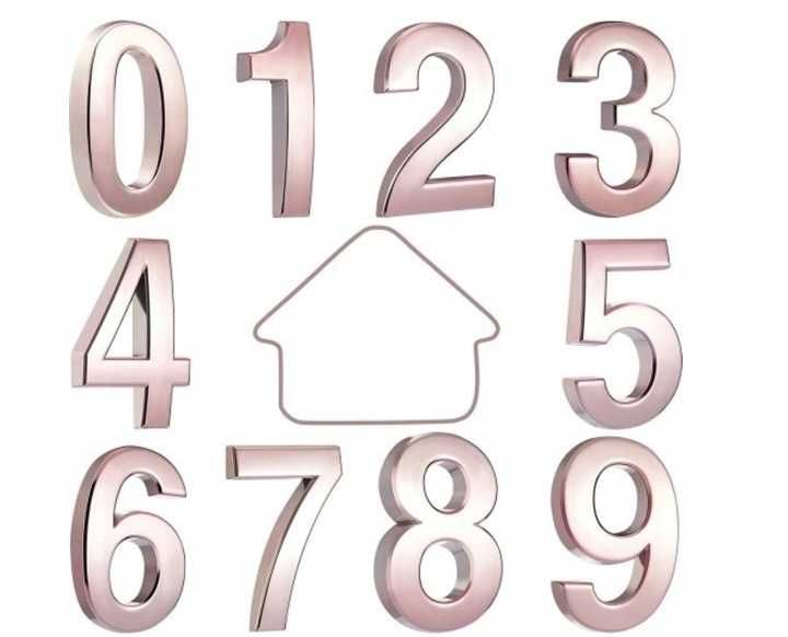 Liczby 3D na drzwi dom mieszkanie hotel samoprzylepne złoty róż 0-9