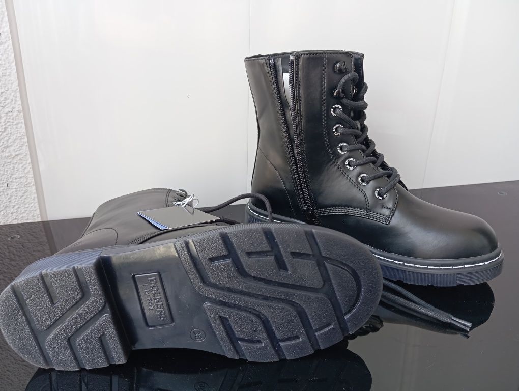 R. 38 Buty Dockers 100 Damskie buty Black czarne glany  wewnętrzna wkł