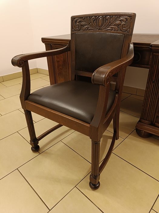 Antyczne stare dębowe biurko + fotel/ krzesło antyk, zestaw, stylowe