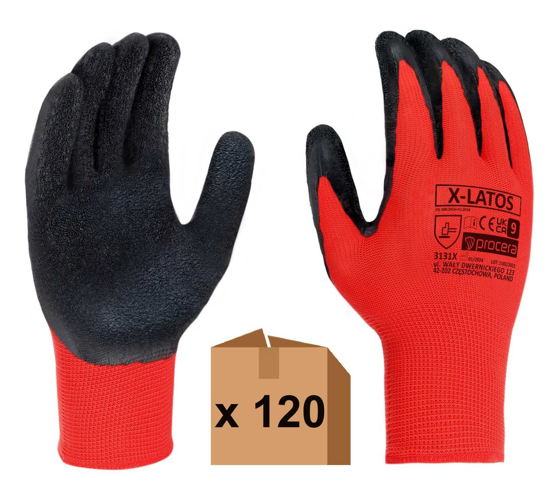 Rękawiczki Czerwone Robocze Powlekane Lateksem -120 PAR- Rozm 10 (XL)