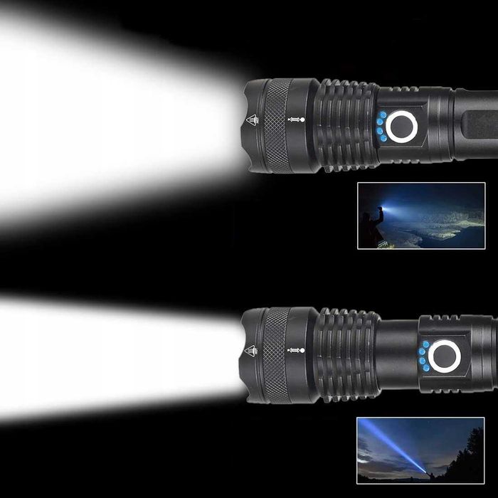 MOCNA Latarka taktyczna LED akumulator / baterie ładowanie USB ETUI