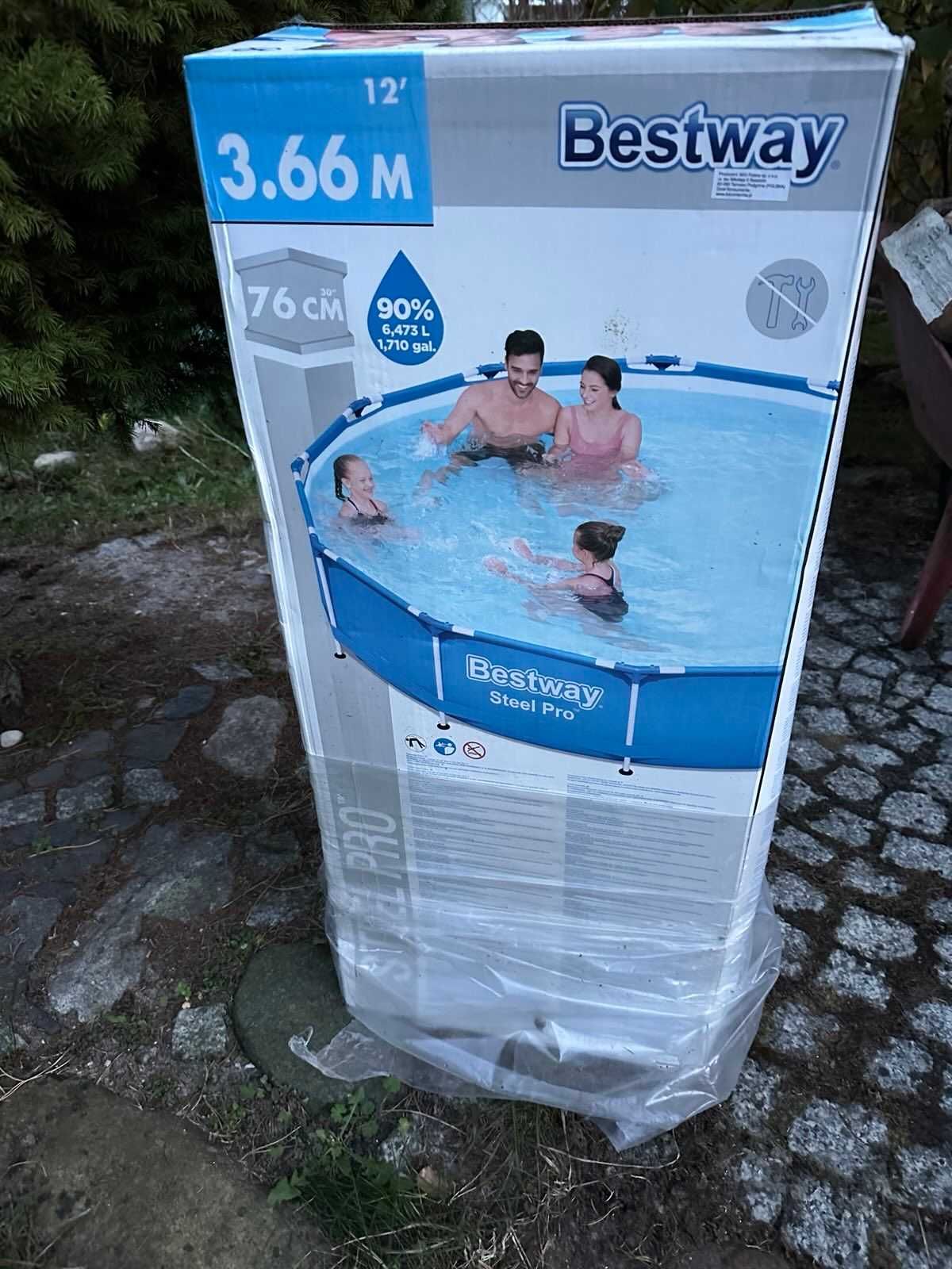 Basen stelażowy prawie nowy Bestway Steel Pro 3,66m + wiele dodatków