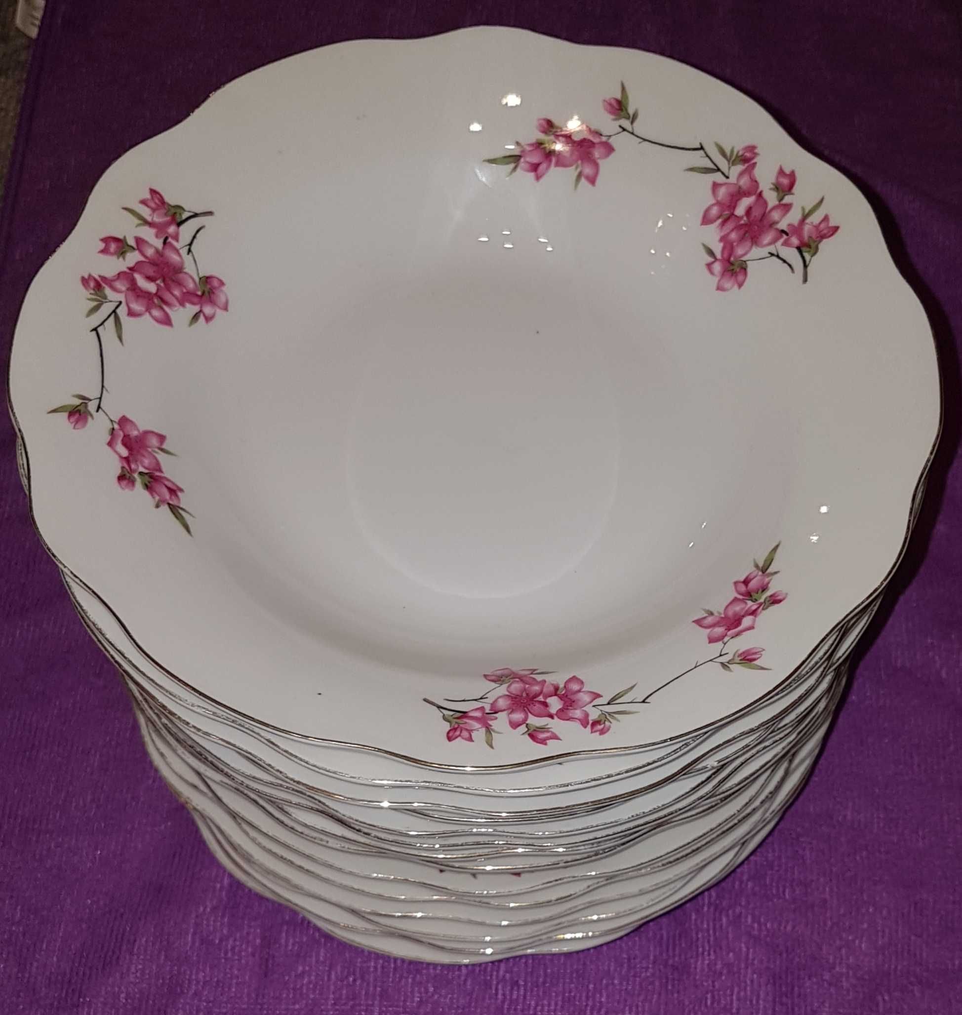 14  talerzy obiadowych głębokich kwiaty róż - 23 cm średnicy