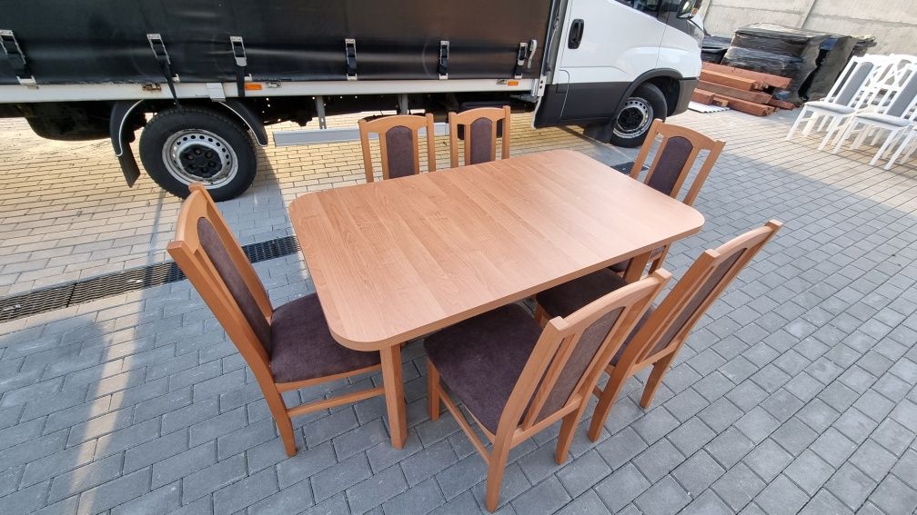 Od ręki: Stół 80x140/180 + 6 krzeseł, OLCHA + BRĄZ, nowe ,dostawaPL