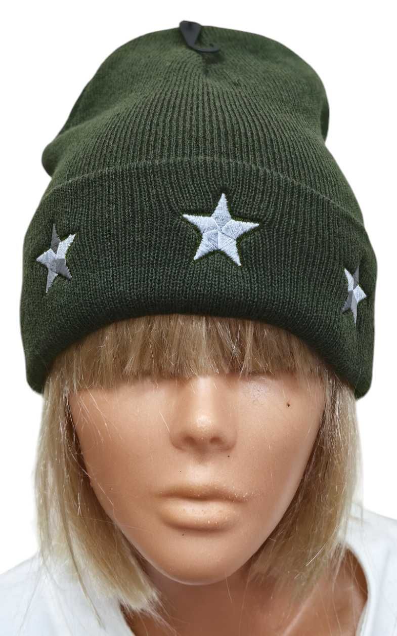 OVS czapka damska khaki gwiazdki jesień / zima rozm. uniwersalny