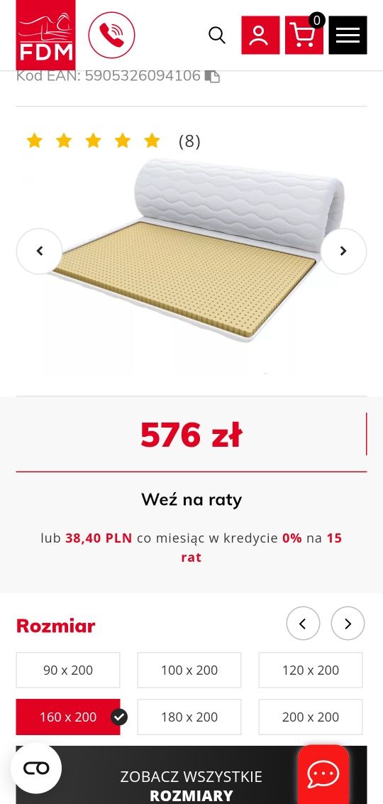 Nowy top materac FDM lateks 160x200