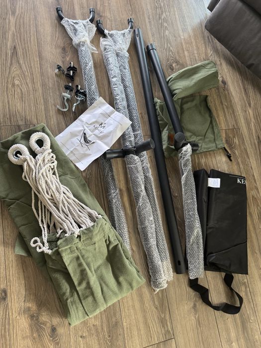 Hamak ze Stelażem Duża Powierzchnia Leżąca 220z150cm Solidna Rama