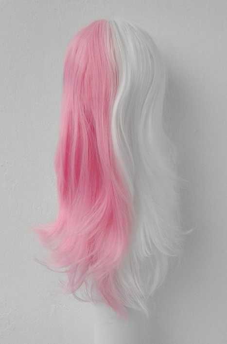 Usami Danganronpa Biała różowa dye split peruka cosplay wig