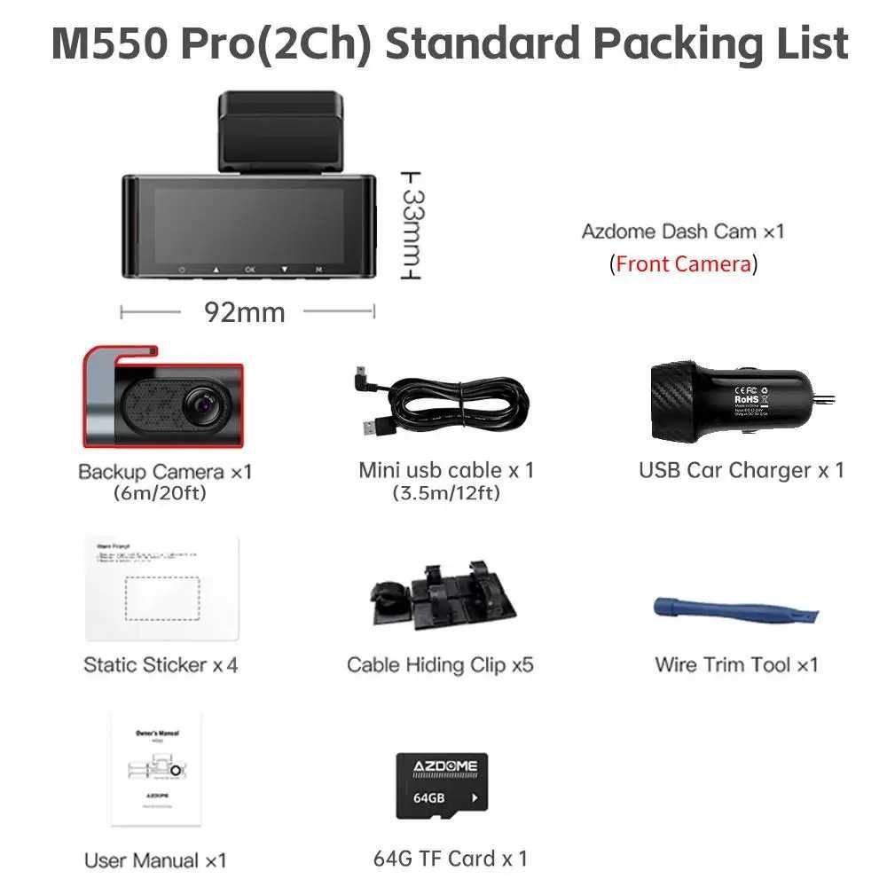 Відеореєстратор 4К AZDOME M550 Pro 5,8 ГГц Wi-Fi + задня камера
