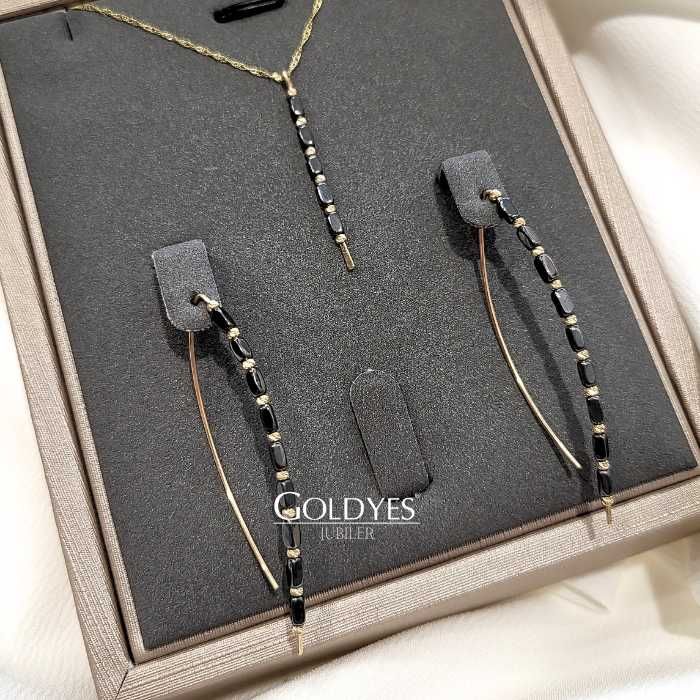 złoty komplet kolczyki + naszyjnik z łańcuszkiem próby złota 585