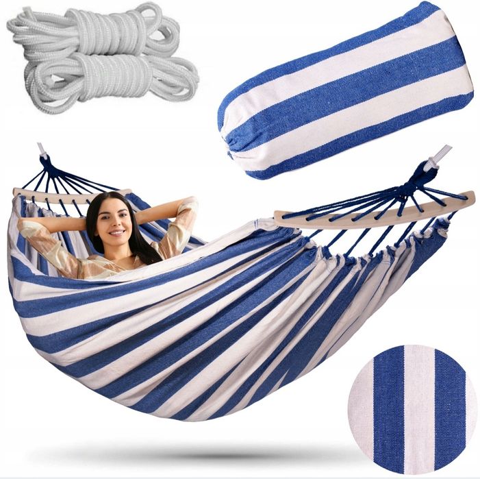 Hamak turystyczny ogrodowy 260x150 cm 2 osobowy kempingowy biwakowy