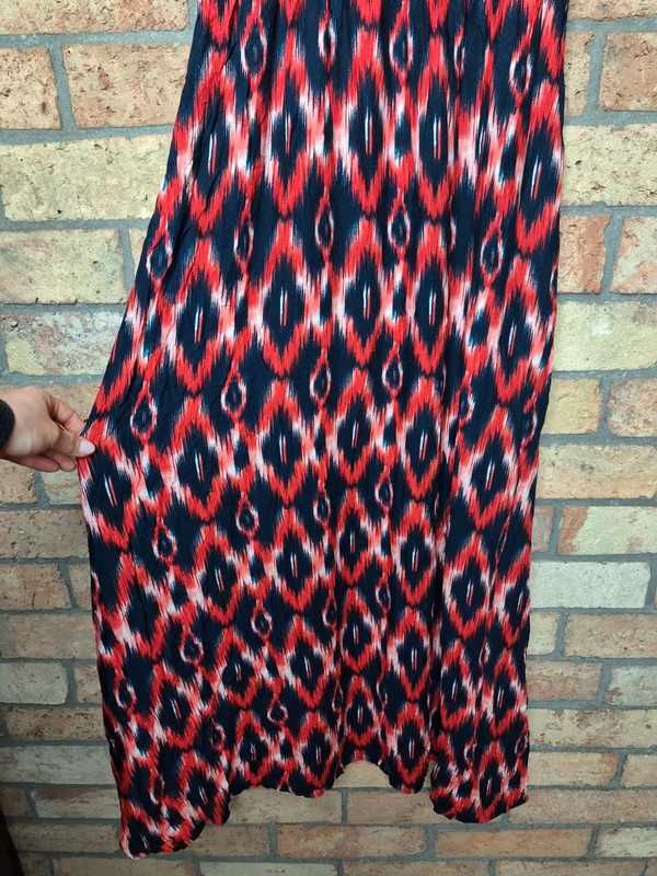 Sukienka MAXI 100% wiskoza w granatowo-czerwone wzory 42 14 XL