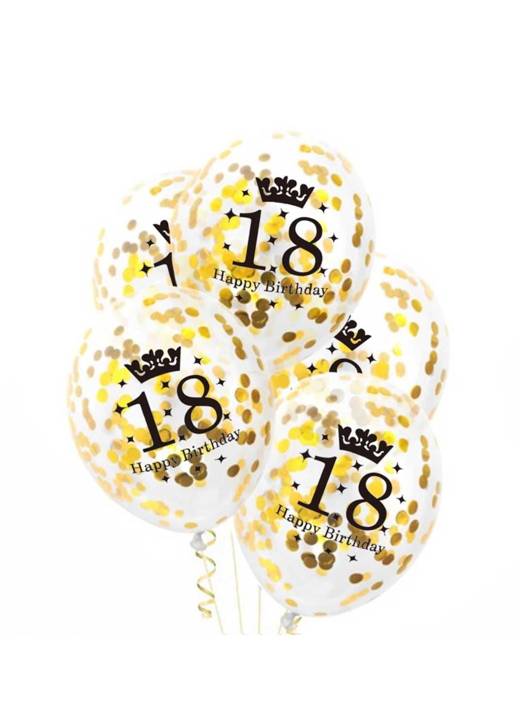Balony ze ZŁOTYM konfetti na 18 URODZINY 30cm 5szt Pompowanie HeLem