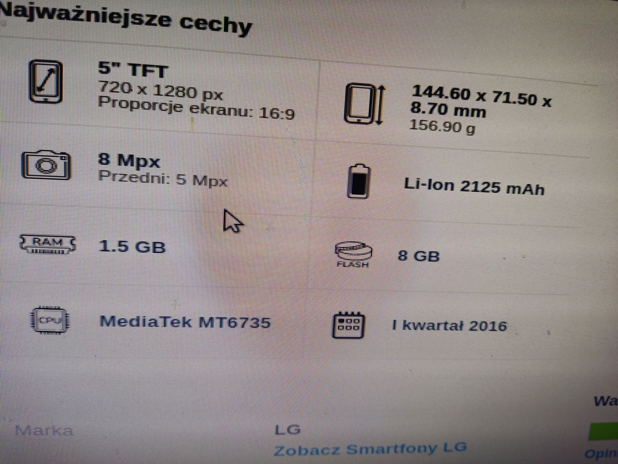 Smartfon LG k8 4g k350n