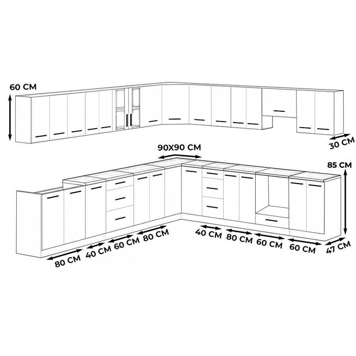 Kuchnia Duża Modułowa Rossa 6.8m Nowoczesny Zestaw Z Blatem Pojemny