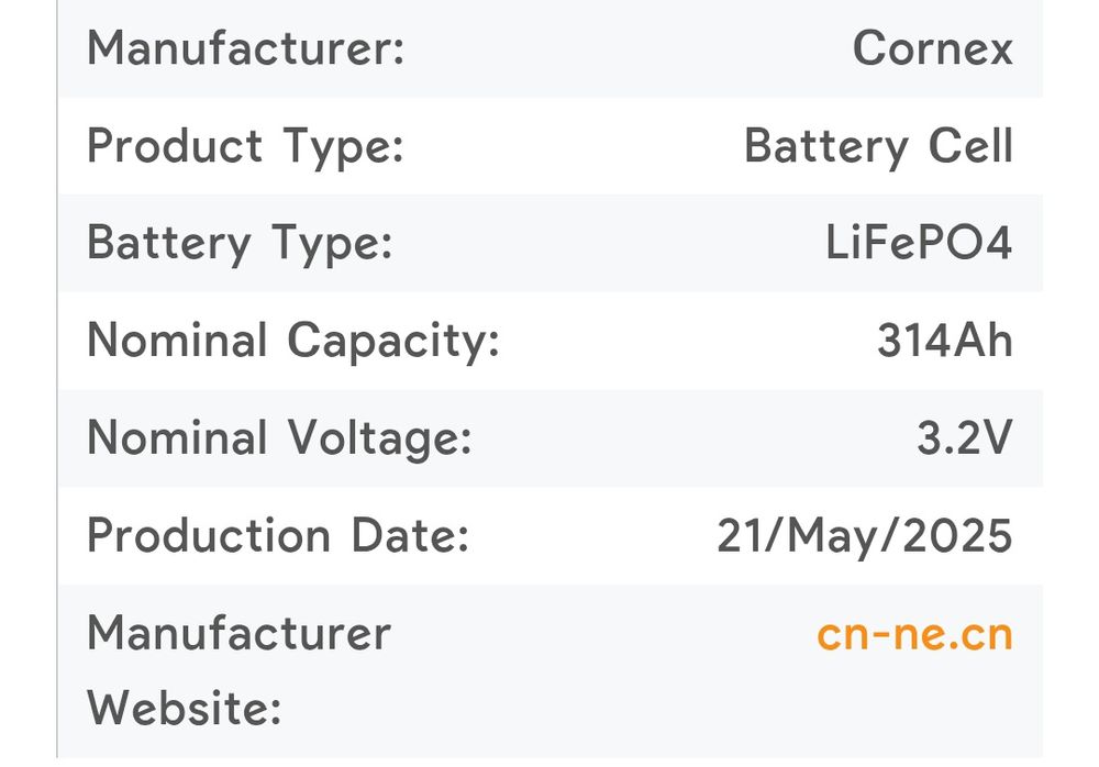 Ogniwo LiFePO4 Cornex 314Ah (Real 330Ah) 3.2V Grade A Magazyn energii