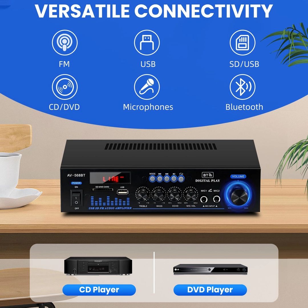 Wzmacniacz stereo HiFi okanemoqi 360W Bluetooth 5.0 z LCD