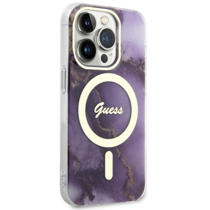 Guess Golden Marble Magsafe - Etui Iphone 14 Pro Max (Purpurowy)