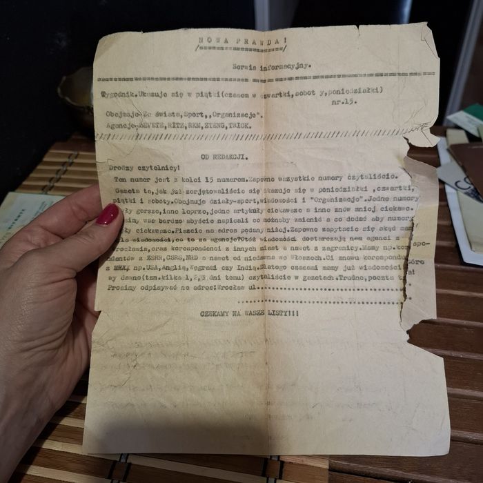 Maszynopis z tytułem Nowa Prawda