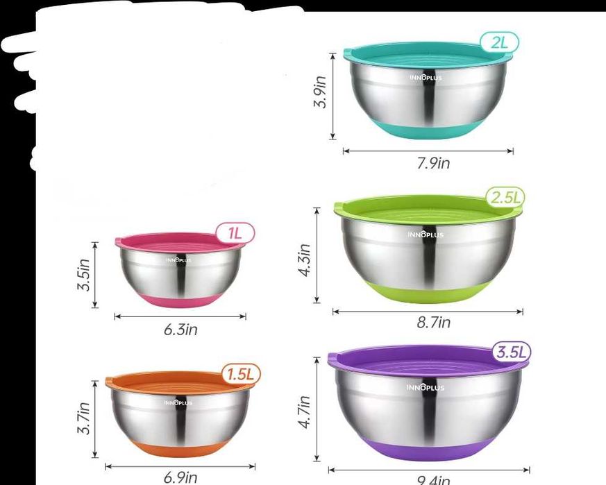 miski ze stali nierdzewnej z pokrywkami 5szt
