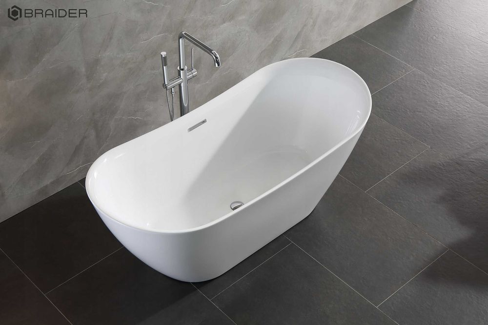 BRAIDER Akrylowa Wanna Wolnostojąca PUREA 160 x 75 cm Biała Syfon