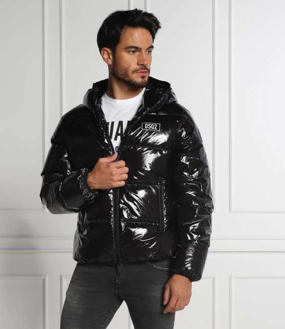 Kurtka puchowa Dsquared2 - regular fit, błyszcząca czarna rozmiar S