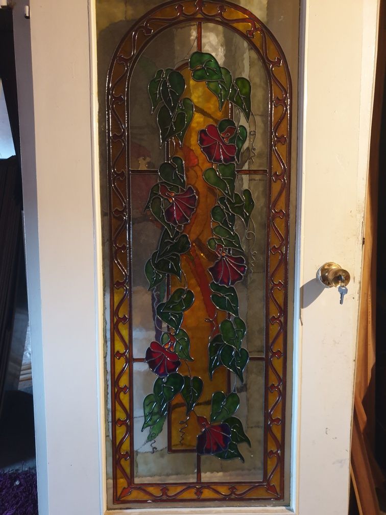 Antyk 3 sztuki, malowane szyby ,szkło z drzwi