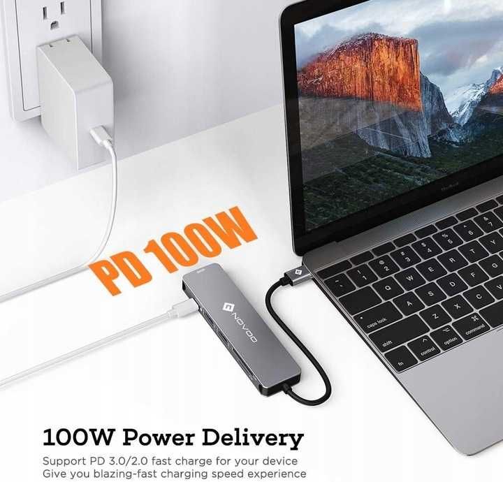 NOVOO USB C Hub 6w1 HDMI Adapter 100W PD 4K, 2 USB 3.0 SD/Micro [2428]