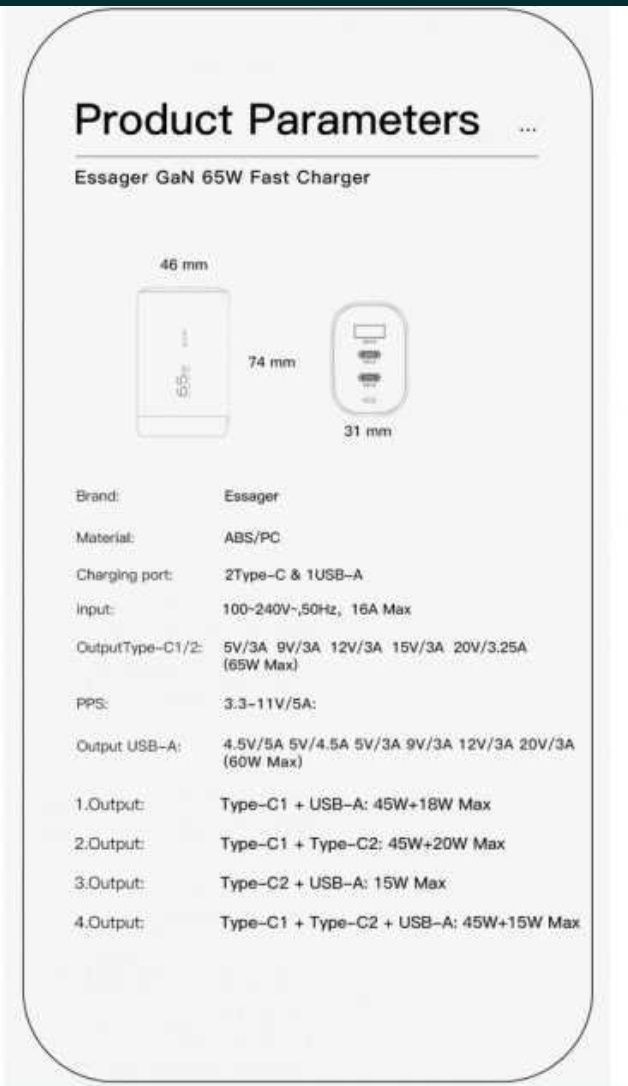 Быстрая Зарядка для телефона смартфона essager usb c 65вт юсб с baseus