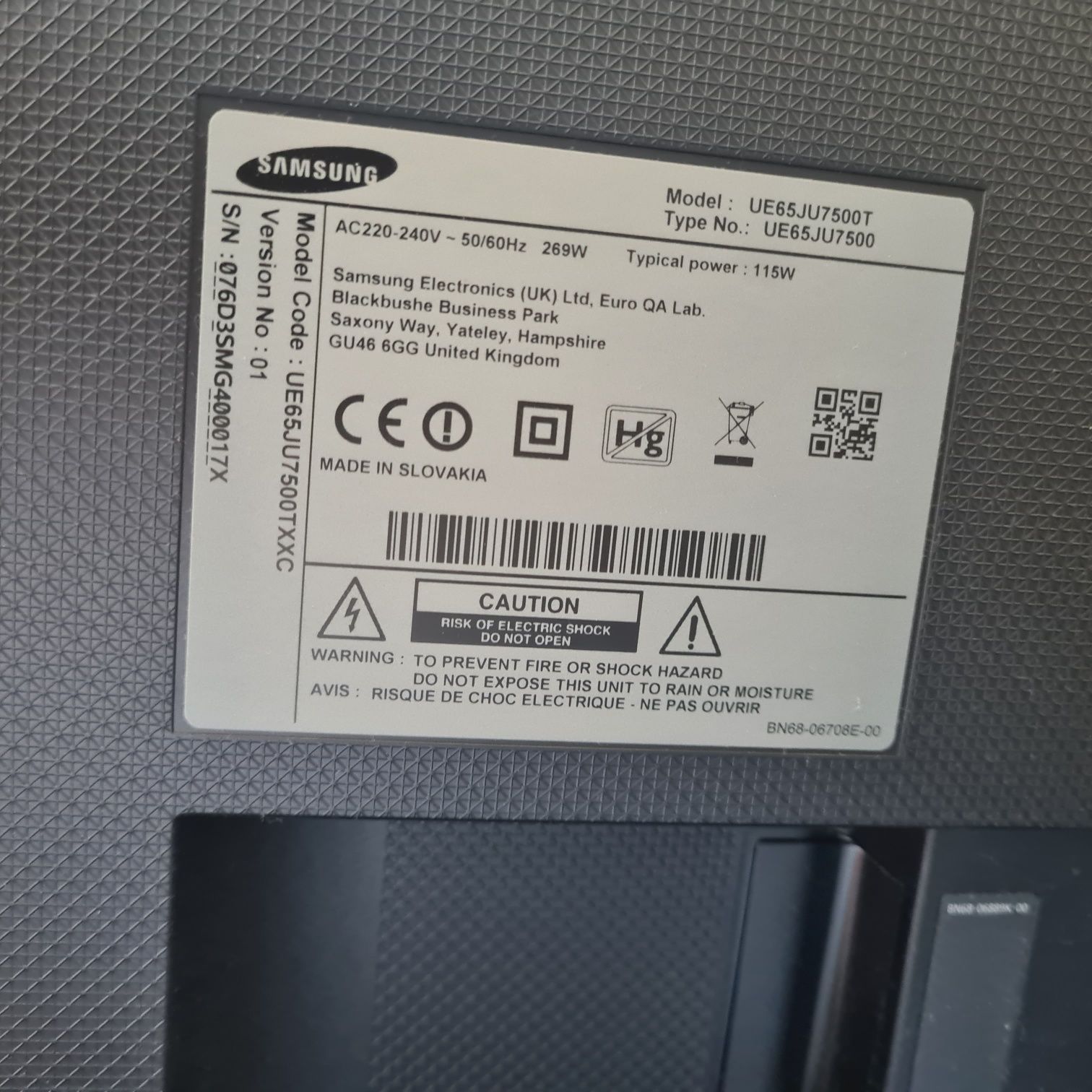 Samsung UE65JU/ 1.65m  para peças
