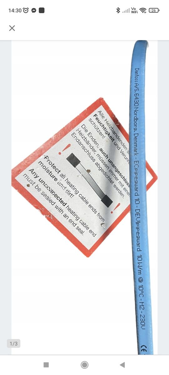 Kabel grzewczy Danfoos  devi niebieski 10w/1m devipipe bęben.