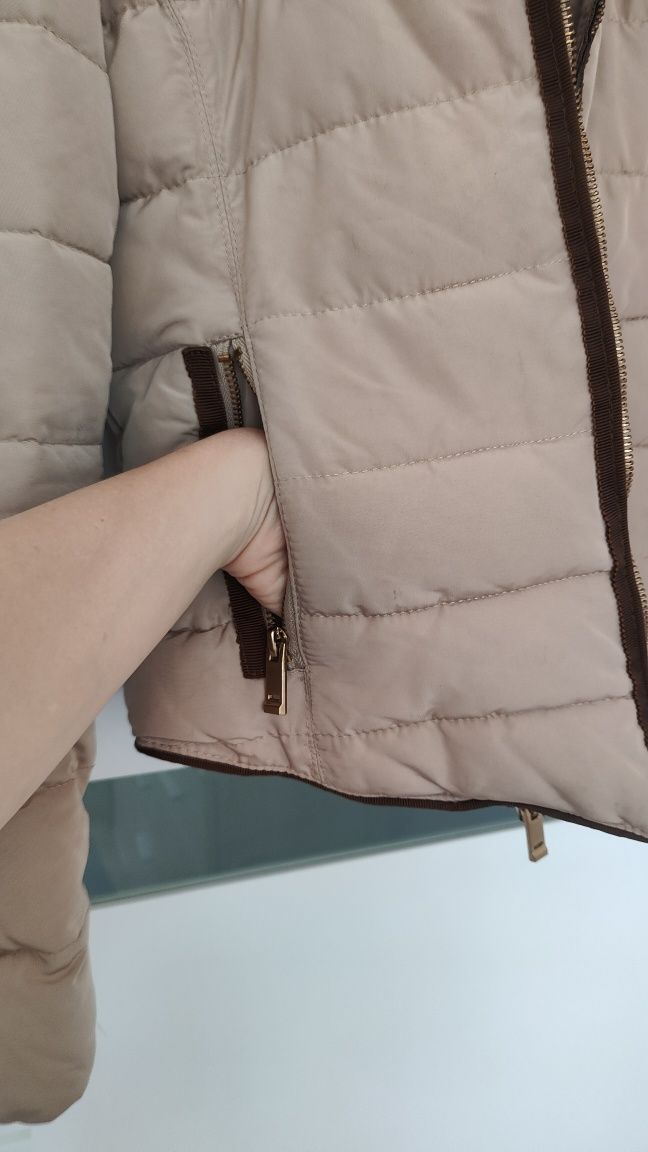 Kurtka ZARA XS 34 beżowa camel futerko przejściowa zimowa