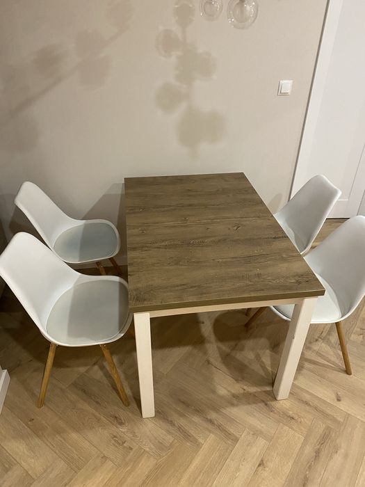 Zestaw skandynawski stół rozkładany 4 krzesła do jadalni kuchni 120x80