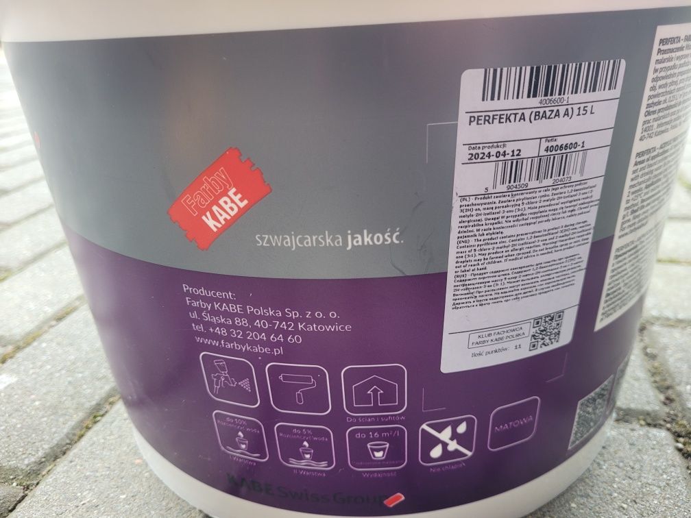 Farba 15l Farby Kabe supreme perfekta biała baza A