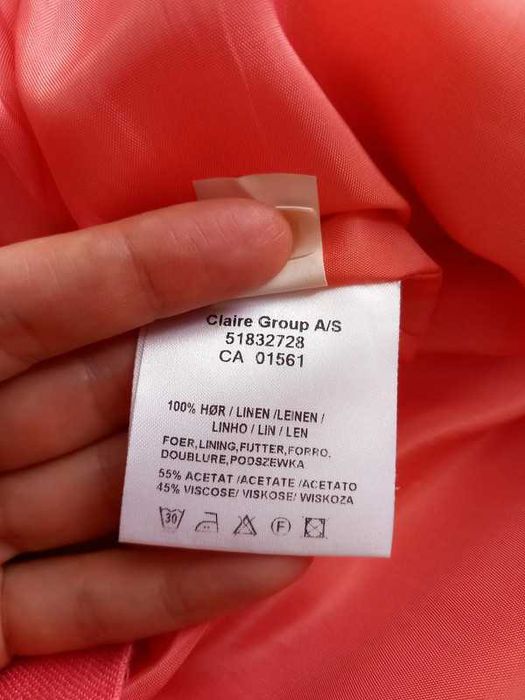 Claire Woman elegancka koralowa lniana sukienka princeska M