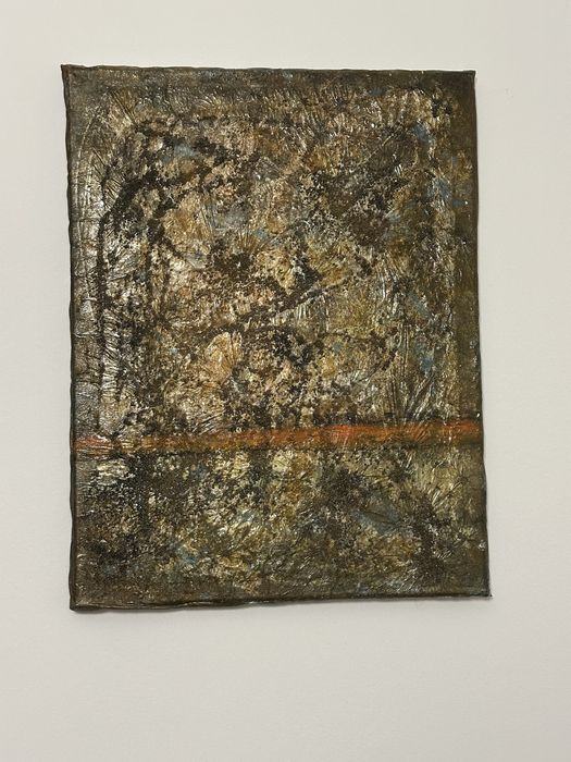 Quadro de parede abstrato em tons bronze e dourado