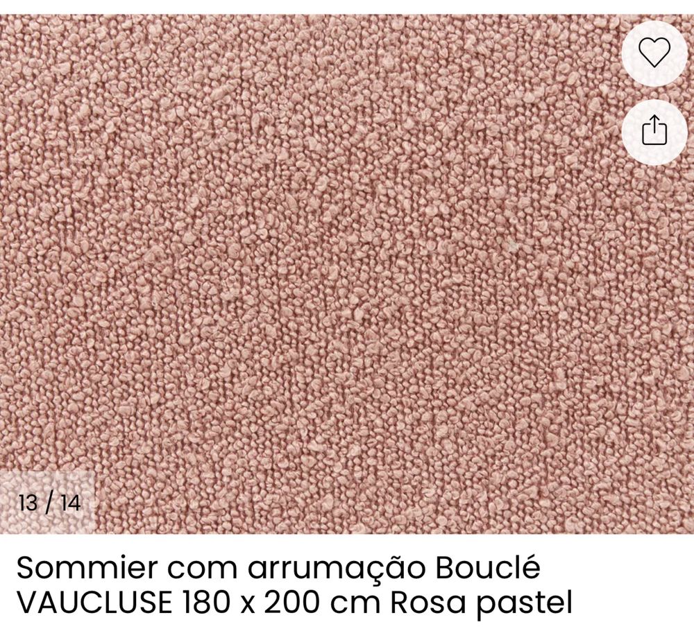 Sommier com arrumação Bouclé VAUCLUSE 180 x 200 cm Rosa pastel
